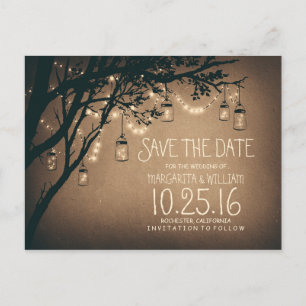 rustic country lights mason jars save the date announcement postcard