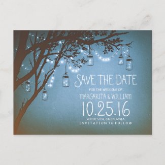 rustic country lights mason jars save the date announcement postcard