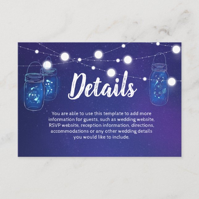 Rustic country lights mason jars wedding Details Enclosure Card (Front)