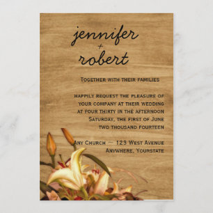 Rustic Country Lily Watercolor Wedding Invitation