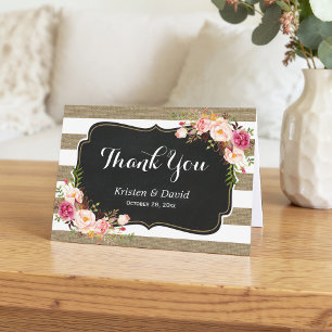 Rustic Country Linen Burlap Floral Thank You Card