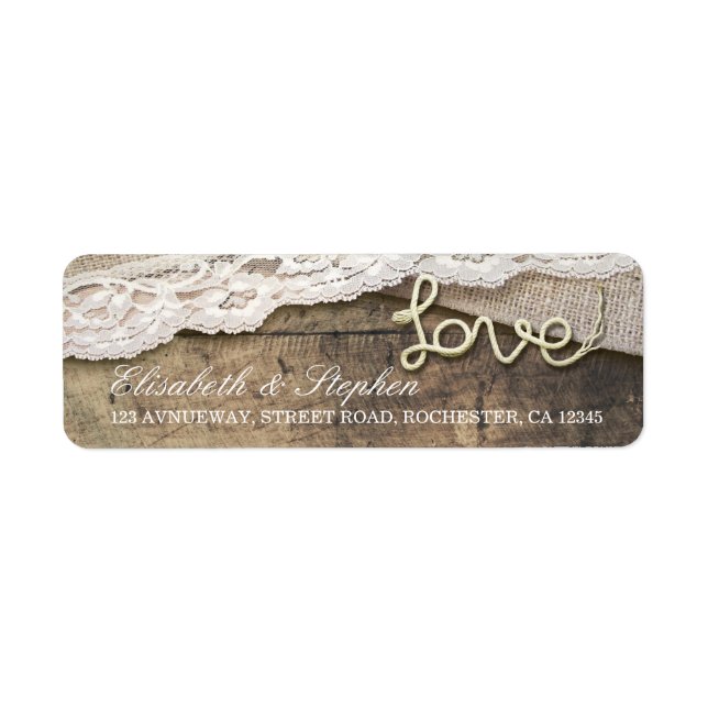 Rustic Country Love Rope Burlap Lace Wood Wedding (Front)