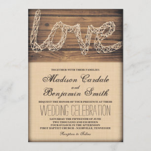 Rustic Country Love String Art Wedding Invitations