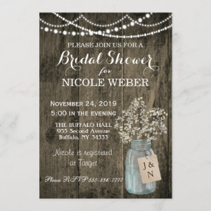 Rustic Country Mason Jar Barn Bridal Shower Invite