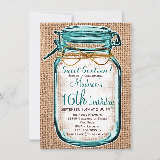 Rustic Country Mason Jar Birthday Invitation (Front)