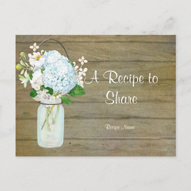 Rustic Country Mason Jar Blush Blue Hydrangeas Postcard (Front)