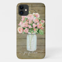 Rustic Country Mason Jar Blush Pink Roses Bouquet