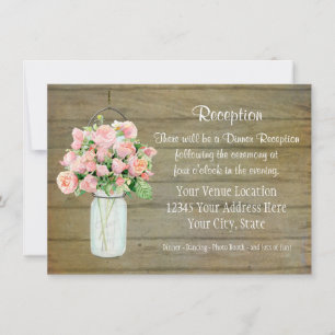 Rustic Country Mason Jar Blush Pink Roses Bouquet Invitation