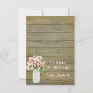 Rustic Country Mason Jar Blush Pink Roses Bouquet Invitation