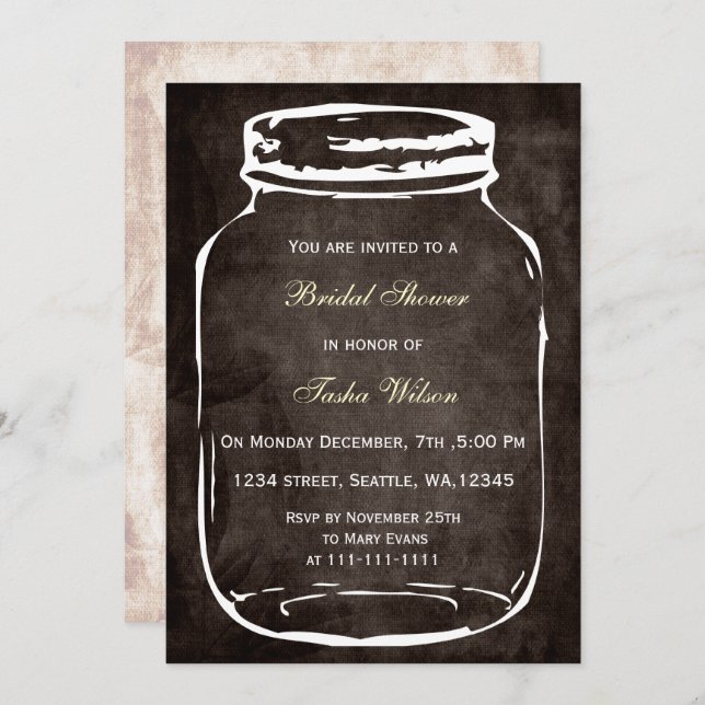 rustic country mason jar Bridal Shower Invitation (Front/Back)