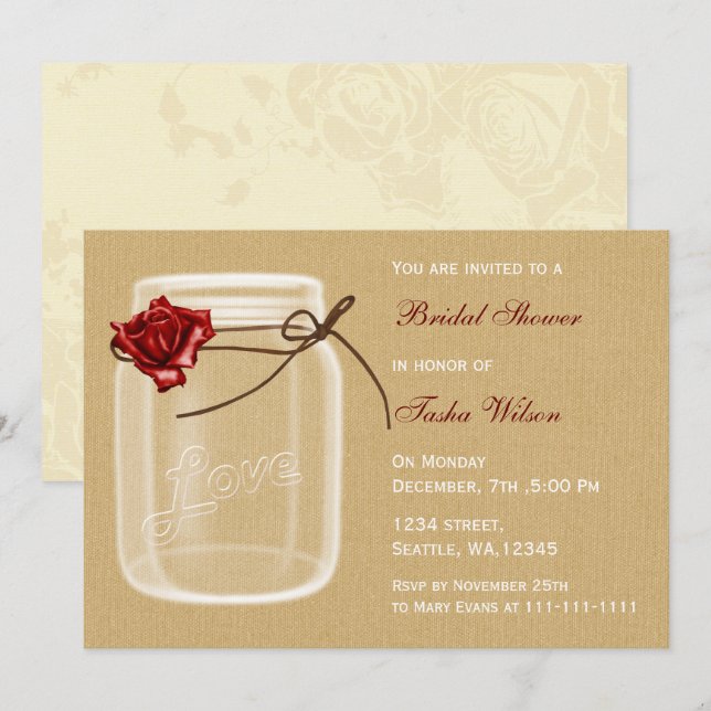 rustic country mason jar Bridal Shower Invitation (Front/Back)