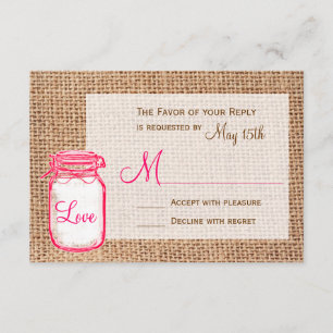 Rustic Country Mason Jar Burlap Mariage Cartes RSV