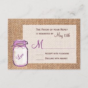 Rustic Country Mason Jar Burlap Mariage Cartes RSV