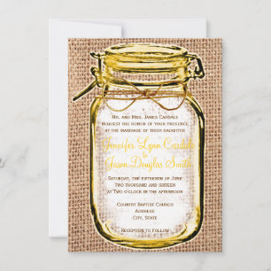 Rustic Country Mason Jar Burlap Wedding Invitation