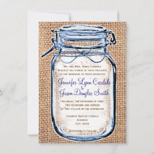 Rustic Country Mason Jar Burlap Wedding Invitation