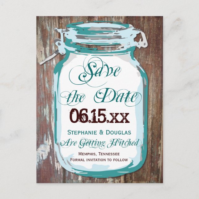 Rustic Country Mason Jar Enregistrer la date Carte (Devant)