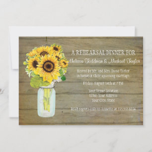 Rustic Country Mason Jar Flowers Sunflower Hanging Invitation
