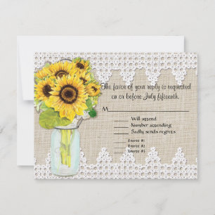 Rustic Country Mason Jar Flowers - Sunflower Lace RSVP Card