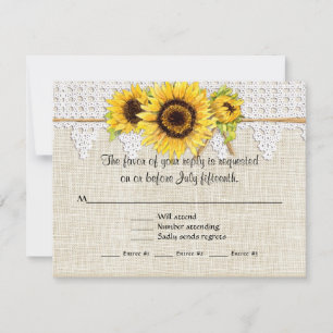 Rustic Country Mason Jar Flowers - Sunflower Lace RSVP Card