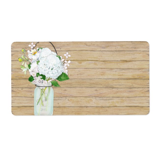 Rustic Country Mason Jar Flowers White Hydrangeas (Front)