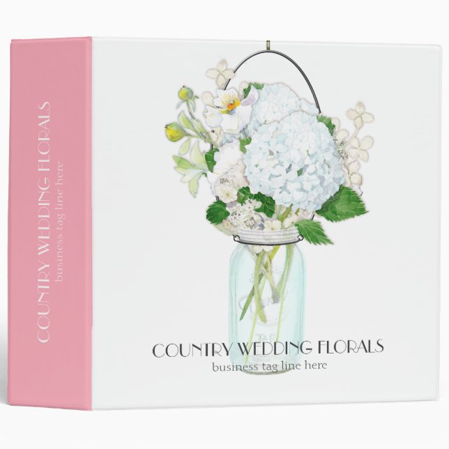 Rustic Country Mason Jar Flowers White Hydrangeas Binder (Front/Spine)