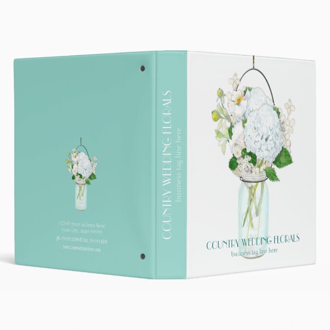 Rustic Country Mason Jar Flowers White Hydrangeas Binder (Background)