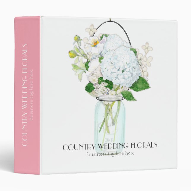 Rustic Country Mason Jar Flowers White Hydrangeas Binder (Front/Spine)
