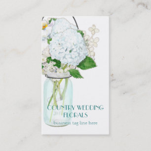 Rustic Country Mason Jar Flowers White Hydrangeas Business Card