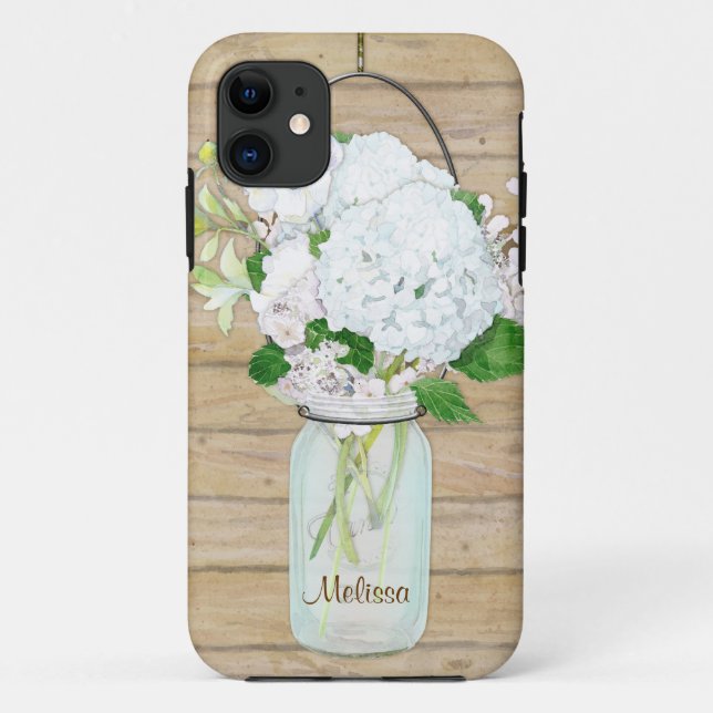 Rustic Country Mason Jar Flowers White Hydrangeas Case-Mate iPhone Case (Back)