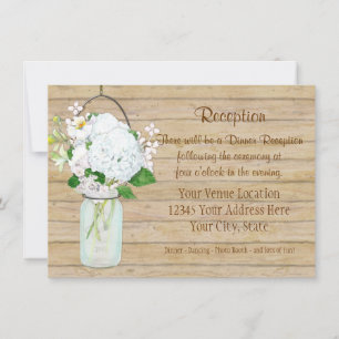 Rustic Country Mason Jar Flowers White Hydrangeas Invitation