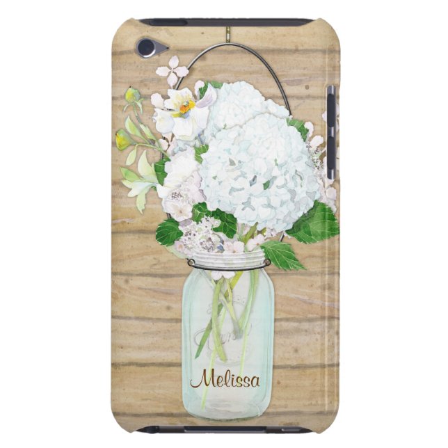 Rustic Country Mason Jar Flowers White Hydrangeas iPod Touch Cover (Back)