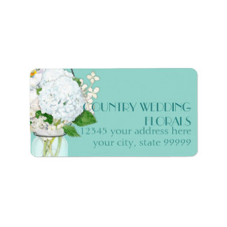 Rustic Country Mason Jar Flowers White Hydrangeas Label