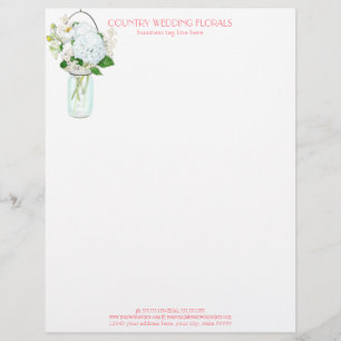 Rustic Country Mason Jar Flowers White Hydrangeas Letterhead