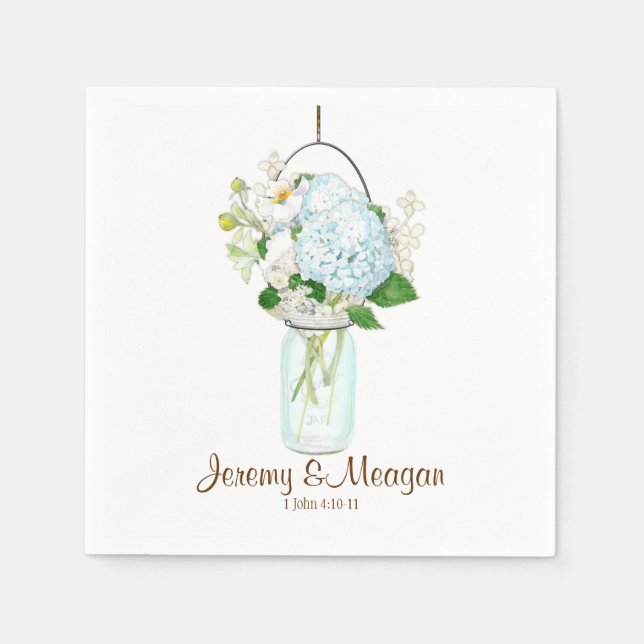 Rustic Country Mason Jar Flowers White Hydrangeas Napkin (Front)
