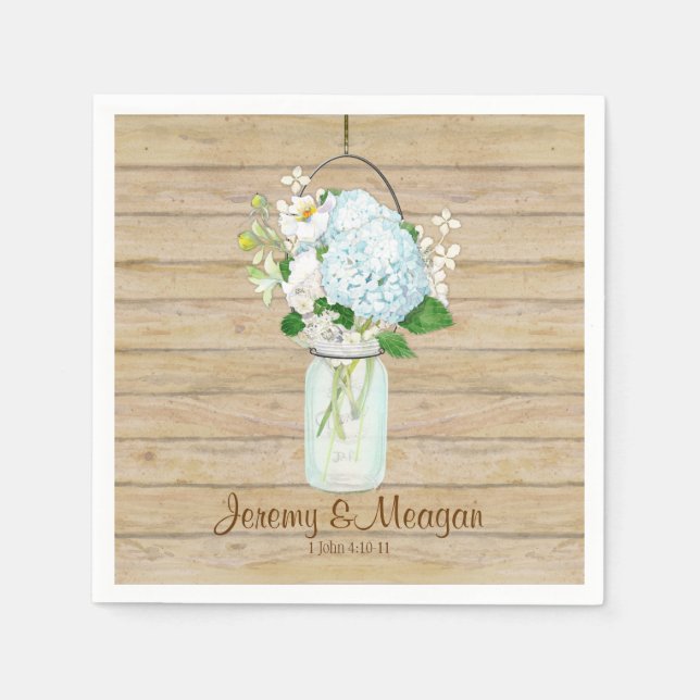 Rustic Country Mason Jar Flowers White Hydrangeas Napkin (Front)