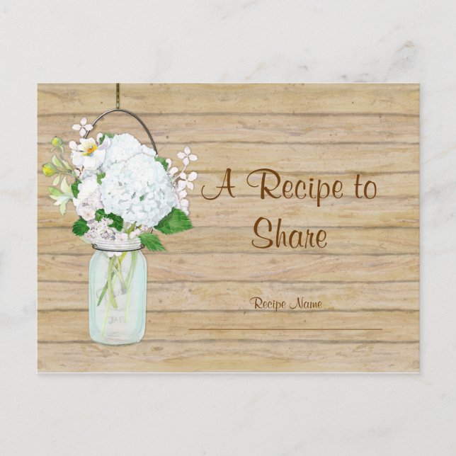 Rustic Country Mason Jar Flowers White Hydrangeas Postcard (Front)