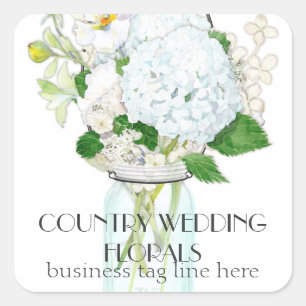 Rustic Country Mason Jar Flowers White Hydrangeas Square Sticker
