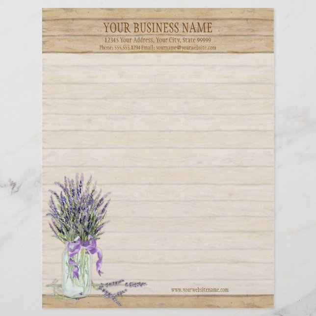 Rustic Country Mason Jar French Lavender Bouquet Letterhead (Front)