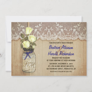 rustic country mason jar green flowers wedding invitation