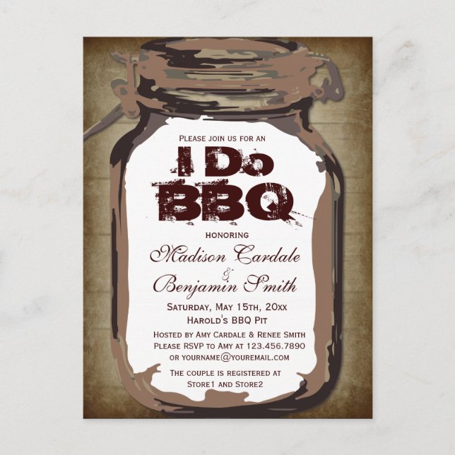 Rustic Country Mason Jar I Do BBQ Postcards (Front)