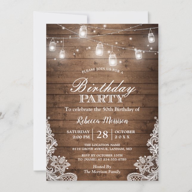Rustic Country Mason Jar Lights Birthday Party Invitation (Front)