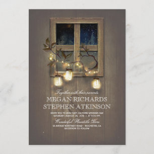 Rustic Country Mason Jar Lights Fall Wedding Invitation