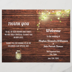 Rustic Country Mason Jar Lights Wedding Program