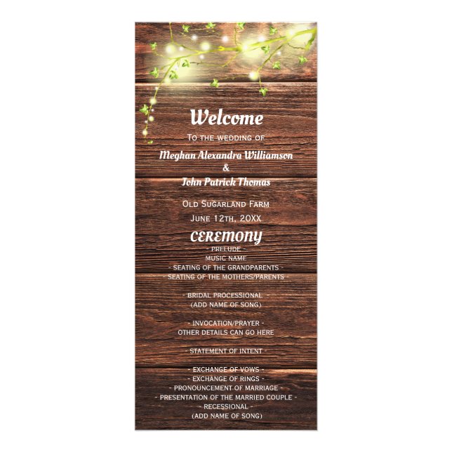 Rustic Country Mason Jar Lights Wedding Program (Front)