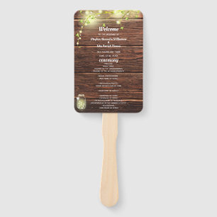 Rustic Country Mason Jar Lights Wedding Program Hand Fan