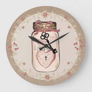 Rustic Country mason Jar Love Clé Mur Horloge
