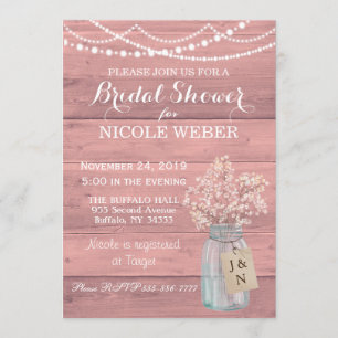 Rustic Country Mason Jar Pink Bridal Shower Invite