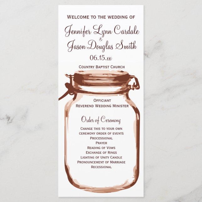 Rustic Country Mason Jar Programme de mariage Pas  (Devant)