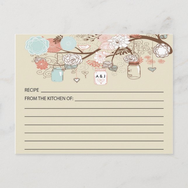 Rustic Country Mason Jar Recipe Cards (Front)