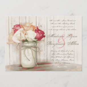 Rustic Country Mason Jar Roses mariage Invitations